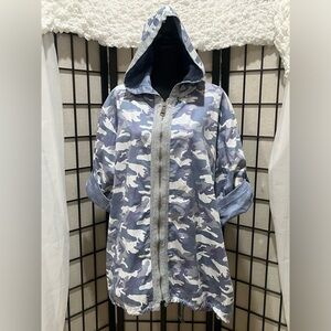KAKTUS BLUE CAMOUFLAGE Stylish Cotton Blend HOODED JACKET, ARTISTIC, SIZE S/M